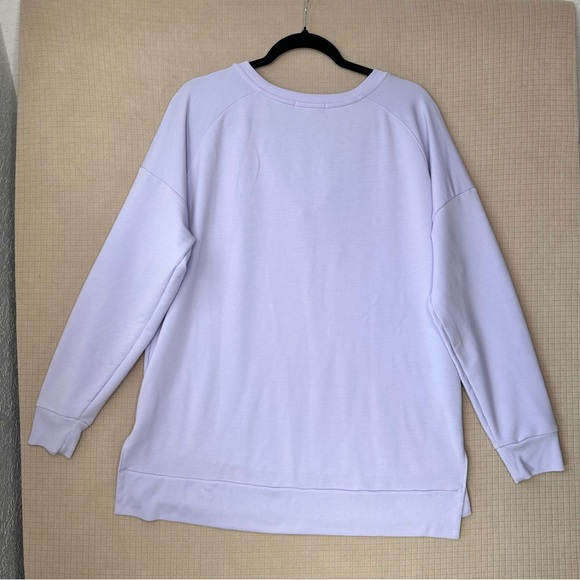Three Dots Recycled Terry V-Neck Pullover Sweater Womens L Purple 3/4 Sleeve - Picture 3 of 10